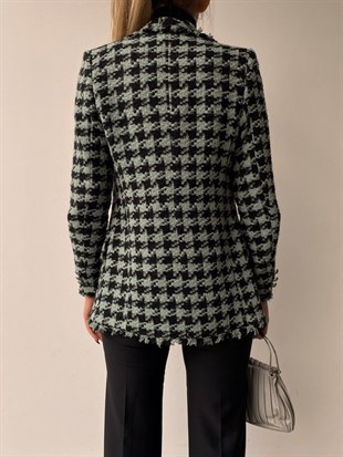 Yaka Ve kolları Püsküllü Kazayağı Desenli Kadın Mint Ceket 22K000035