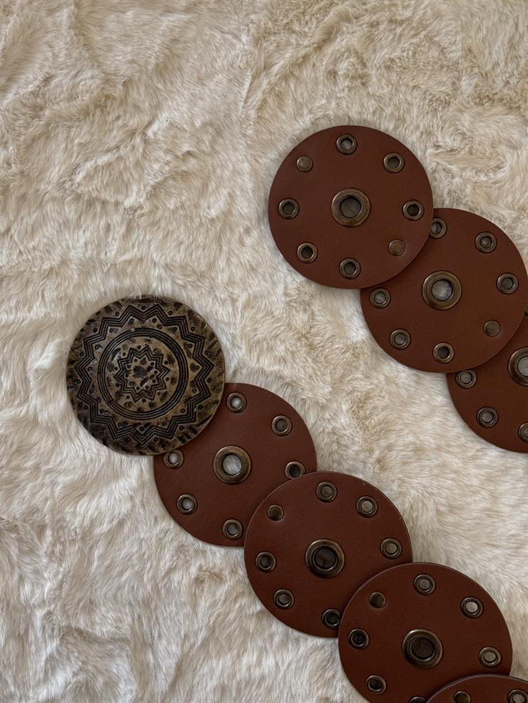 Geniş Kuş Gözlü Kadın Kahve Yaprak Kemer 25K109