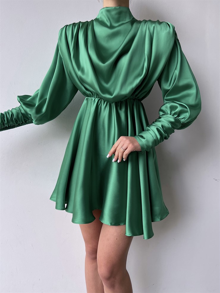 Geniş Manşet Dökümlü Yaka Lastik Bel Feliciano Kadın Yeşil Elbise 22K000070