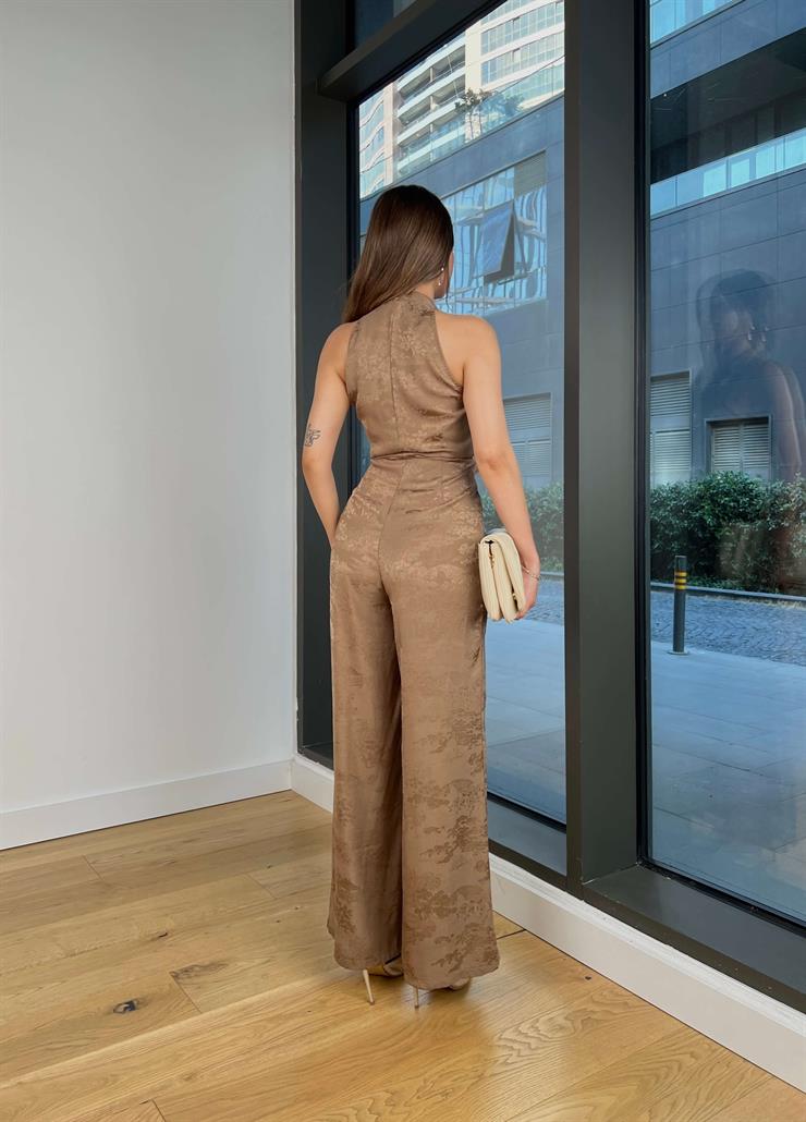 V Yaka Önden Bağlamalı Bol Paça Gia Vizon Kadın Tulum 25Y451