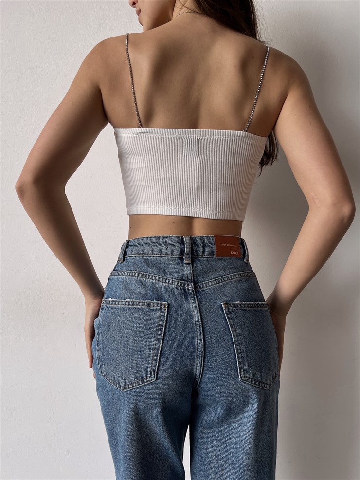 Taş Askılı Fitilli Gillian Kadın Beyaz Crop 22Y000276