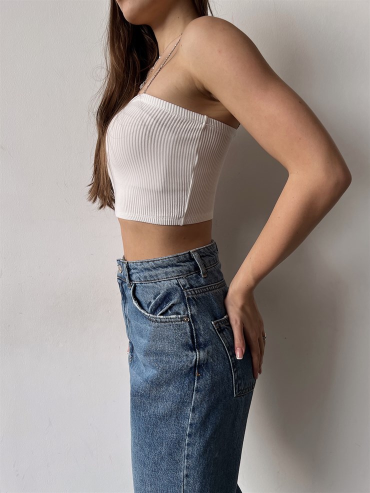 Taş Askılı Fitilli Gillian Kadın Beyaz Crop 22Y000276