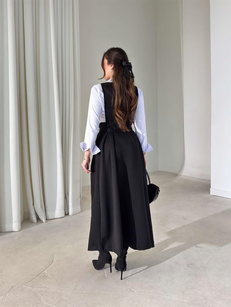 Düğmeli Pileli Üstü Ayrılabilir Girende Siyah Kadın Elbise 26K391