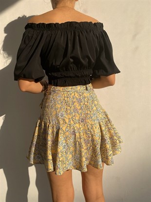 Önü Bağcıklı Boy Ayarlama Detay Açık Omuz Liza Kadın Siyah Bluz 21Y000493