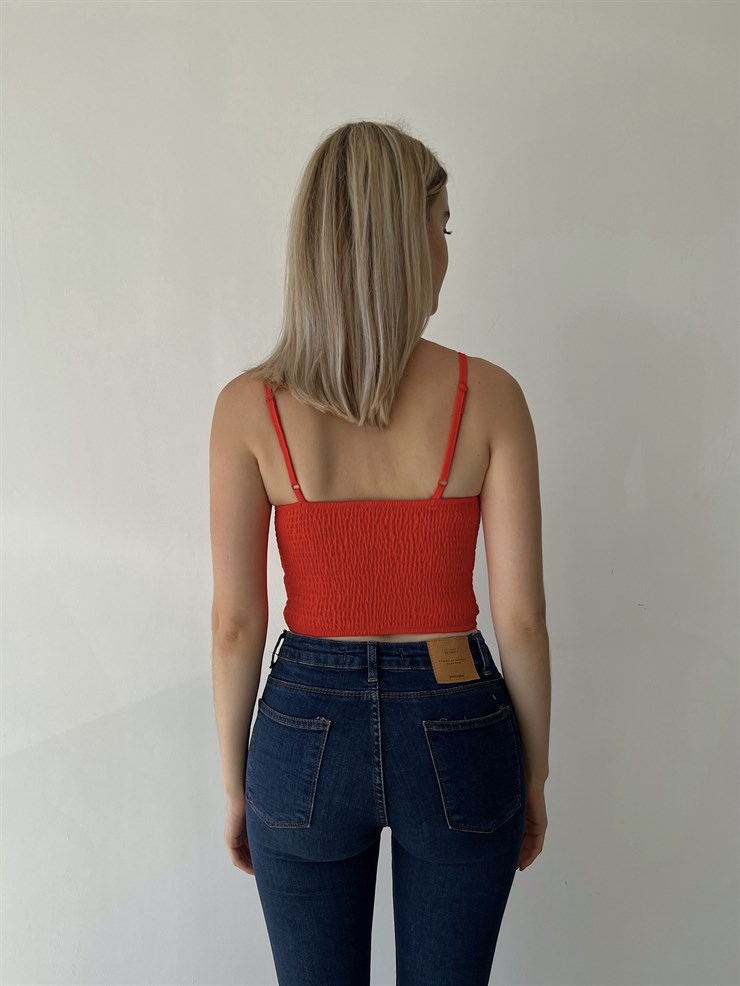 Göğüs Çevresi Zincirli Korse Napea Kadın Kırmızı Crop Bluz 22Y000325