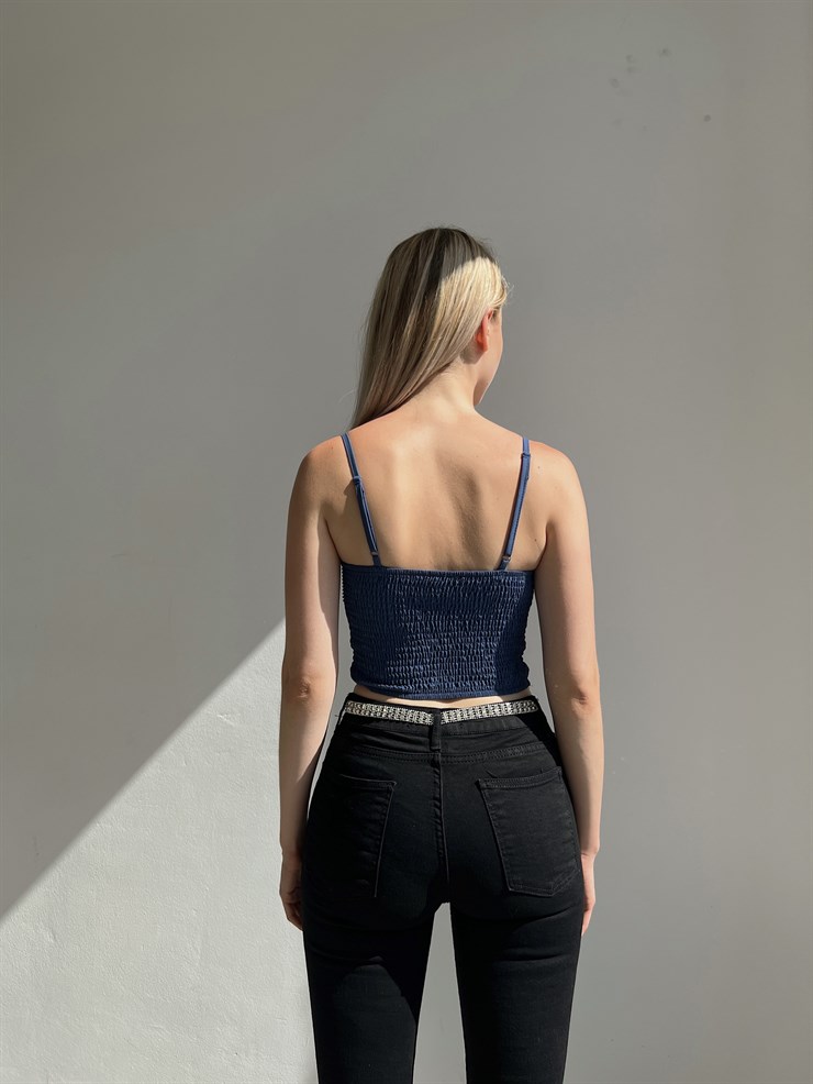 Göğüs Çevresi Zincirli Korse Napea Kadın İndigo Crop Bluz 22Y000325