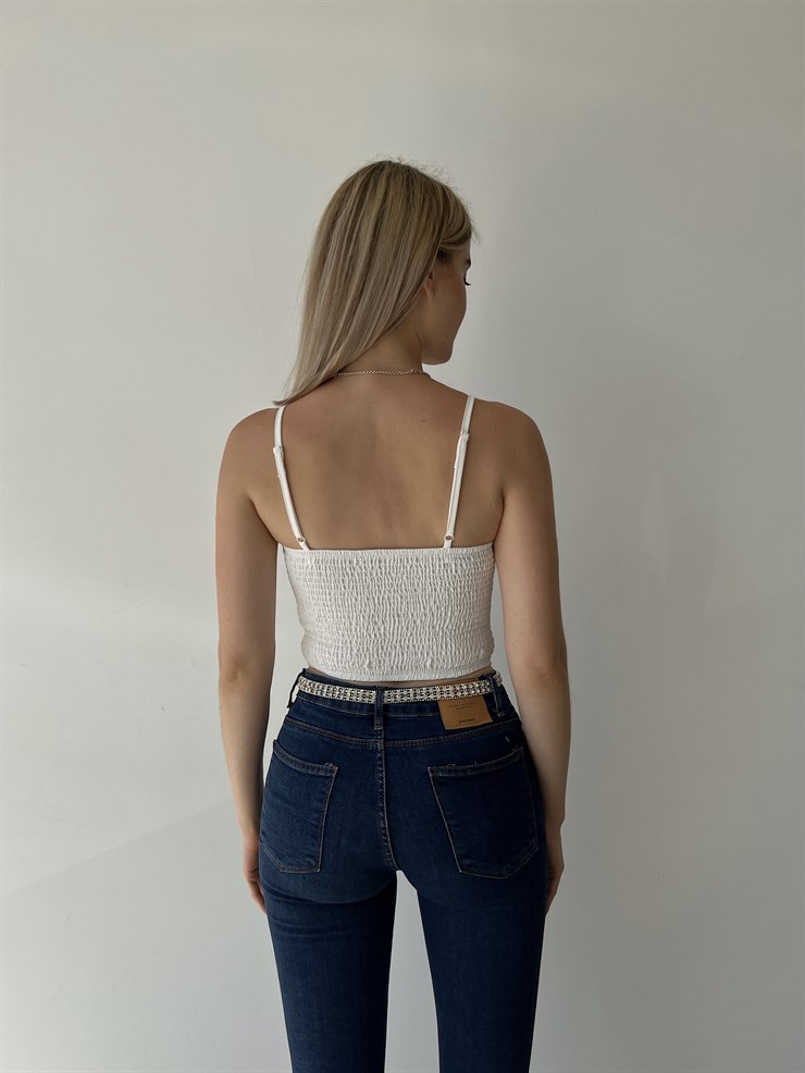 Göğüs Çevresi Zincirli Korse Napea Kadın Beyaz Crop Bluz 22Y000325