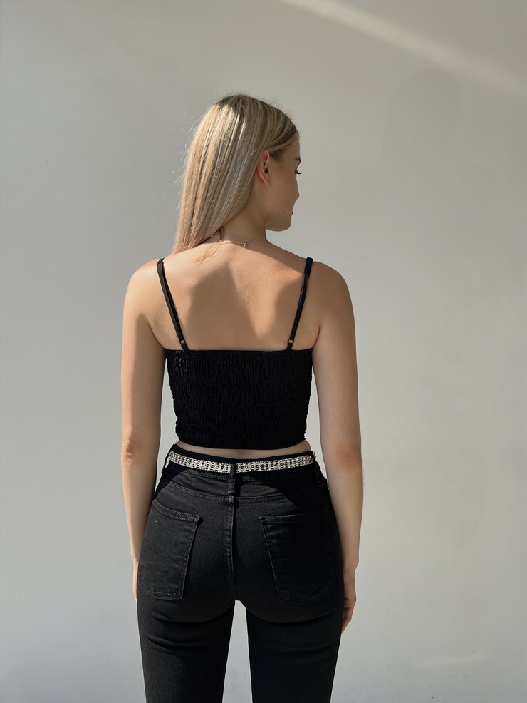 Göğüs Çevresi Zincirli Korse Napea Kadın Siyah Crop Bluz 22Y000325
