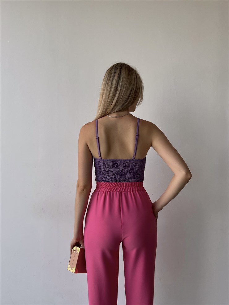 Göğüs Çevresi Zincirli Korse Napea Kadın Mor Crop Bluz 22Y000325