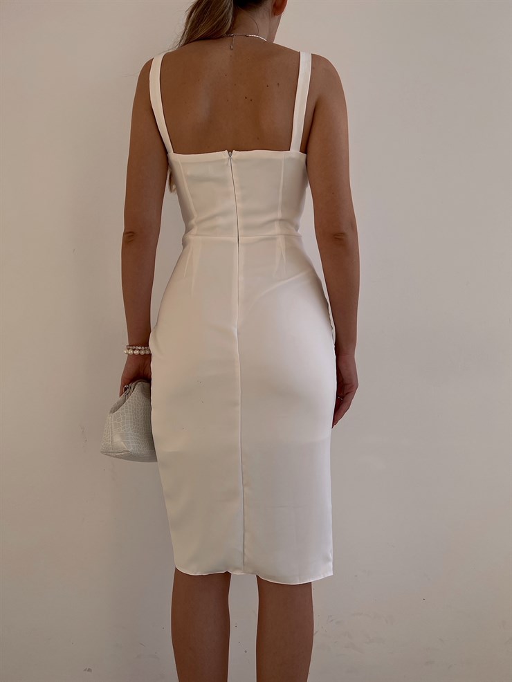 Göğüs Dekolteli Drapeli Mini Korse Aleah Kadın Beyaz Elbise 22K000544