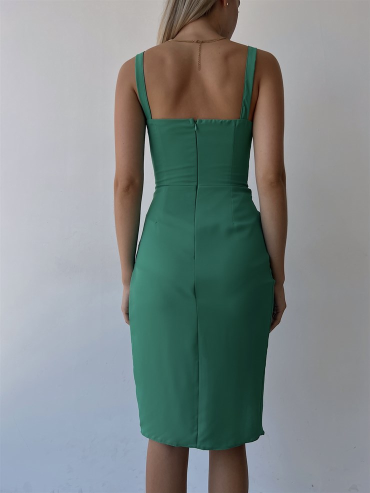 Göğüs Dekolteli Drapeli Mini Korse Aleah Kadın Yeşil Elbise 22K000544