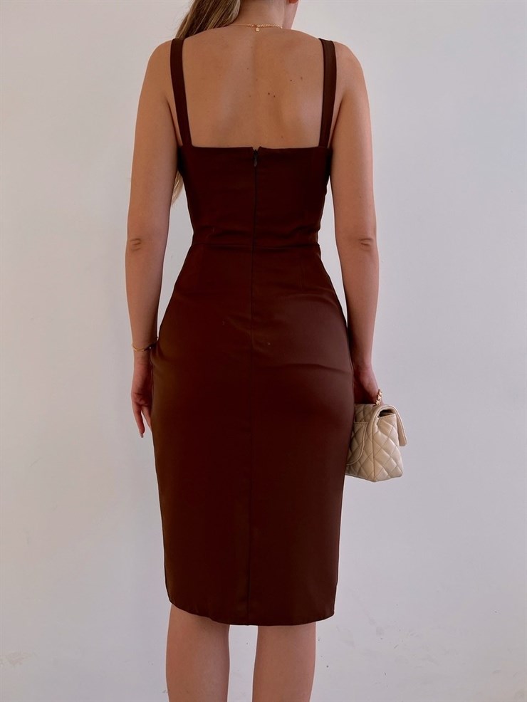 Göğüs Dekolteli Drapeli Mini Korse Aleah Kadın Kahverengi Elbise 22K000544