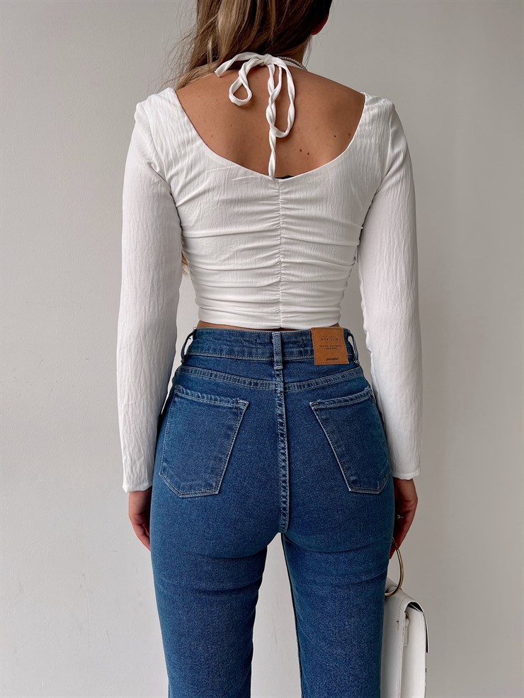 Göğüsü Kuplu Önden Agraflı Drapeli Carissa Kadın Beyaz Bluz 22K000616