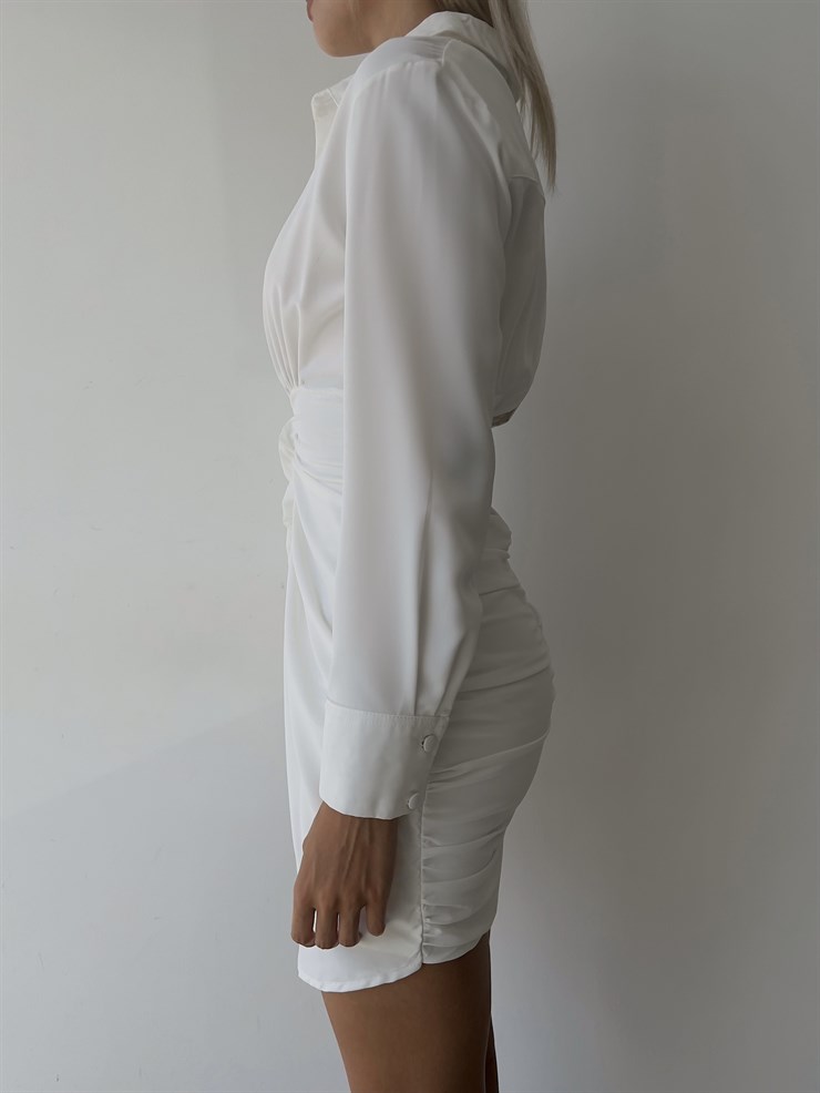 Gömlek Yaka Eteği Fırfırlı Jully Kadın Beyaz Mini Elbise 22K000001