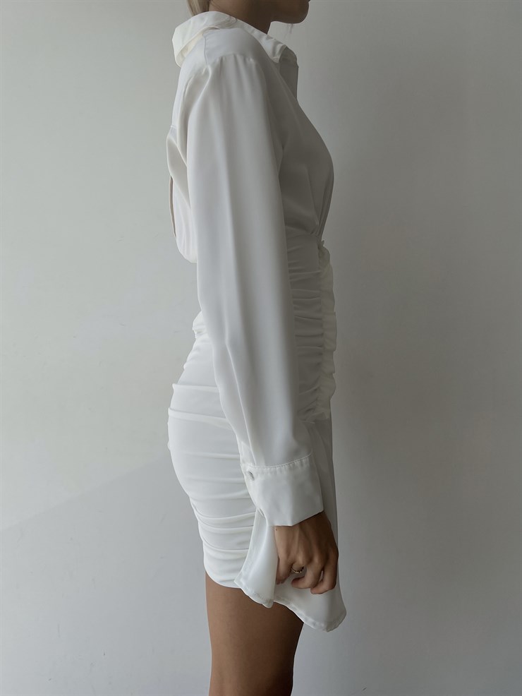 Gömlek Yaka Eteği Fırfırlı Jully Kadın Beyaz Mini Elbise 22K000001