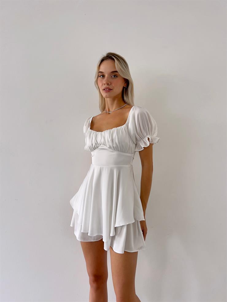 Önü Büzgü Detaylı Belden Oturtmalı Ve Kuşaklı Gowu Kadın Ekru Şort Tulum 23Y000558