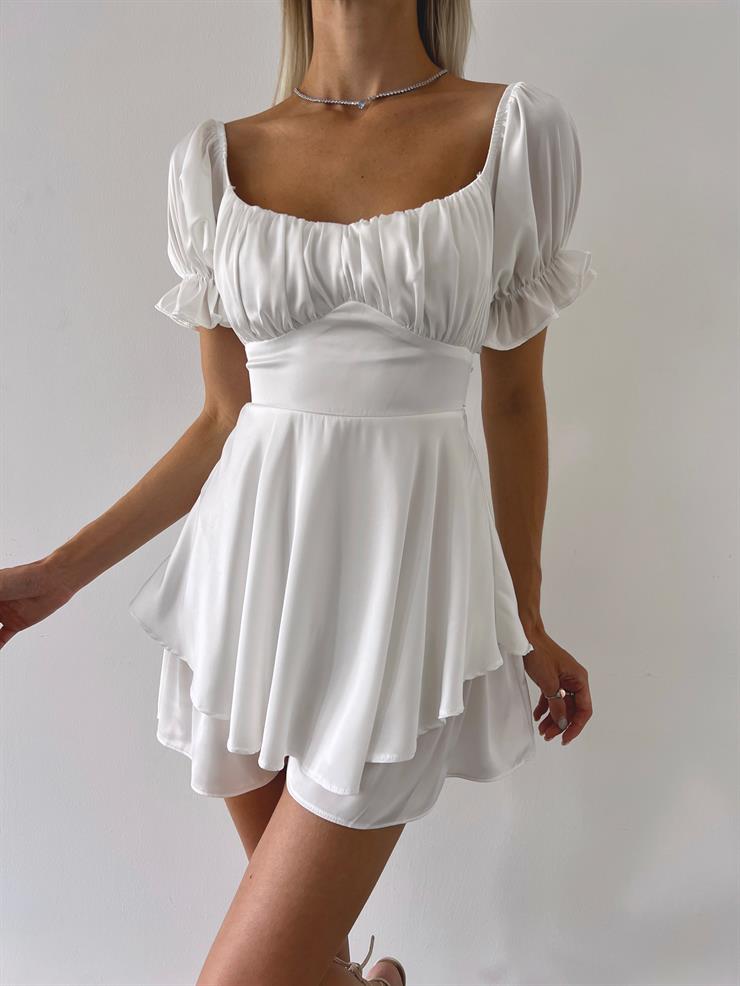 Önü Büzgü Detaylı Belden Oturtmalı Ve Kuşaklı Gowu Kadın Ekru Şort Tulum 23Y000558