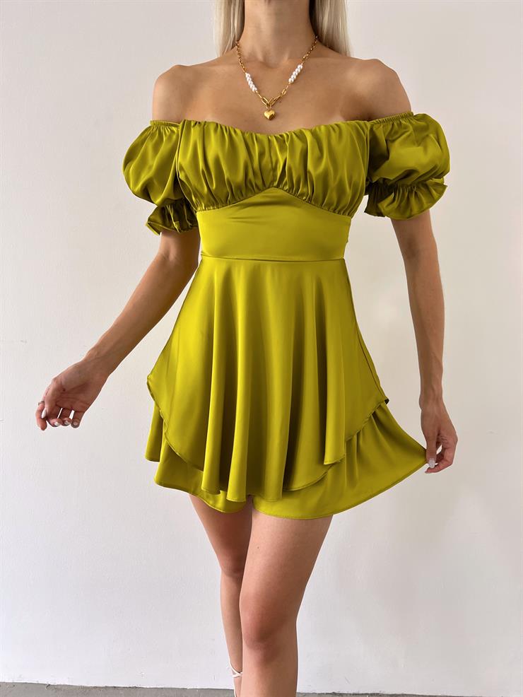 Önü Büzgü Detaylı Belden Oturtmalı Ve Kuşaklı Gowu Kadın Zeytin Yeşili Şort Tulum 23Y000558