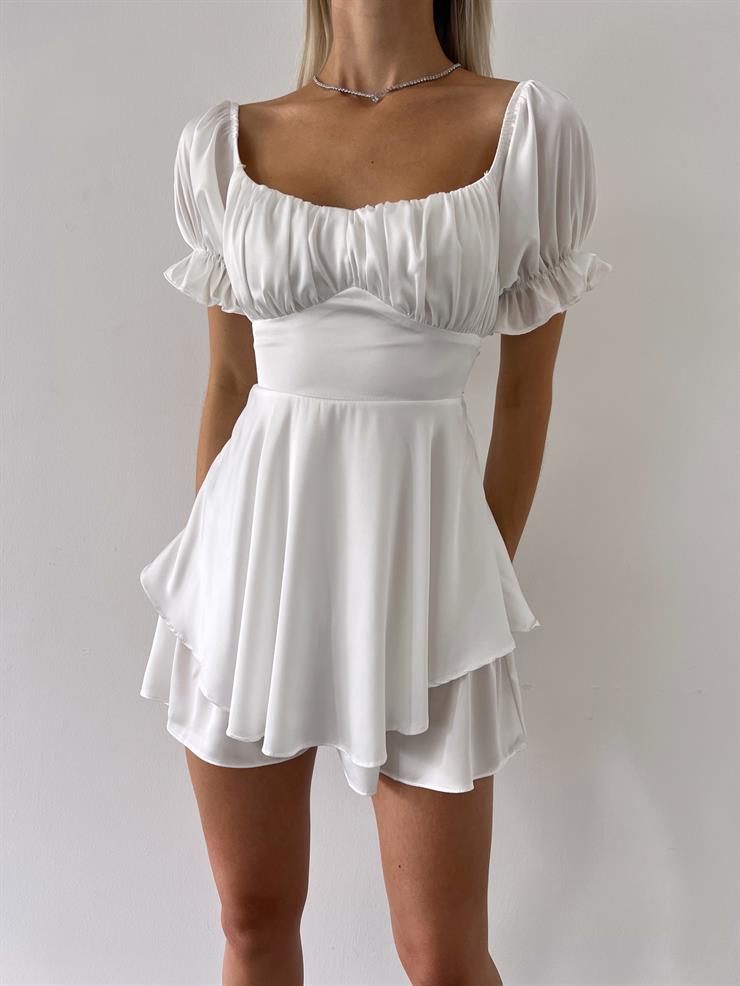 Önü Büzgü Detaylı Belden Oturtmalı Ve Kuşaklı Gowu Kadın Ekru Şort Tulum 23Y000558