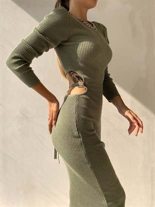 Kalem Sırt Dekolte Bağlamalı  Grace Kadın Yeşil Triko Elbise 22K000002