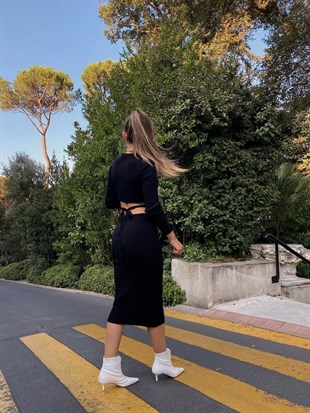 Kalem Sırt Dekolte Bağlamalı  Grace Kadın Siyah Triko Elbise 22K000002