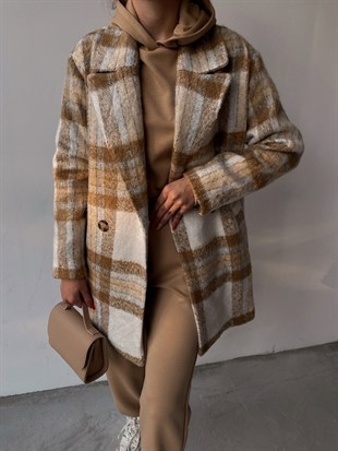 Ekose Kaşe Gretchen Kadın Camel Kaban 22K000323