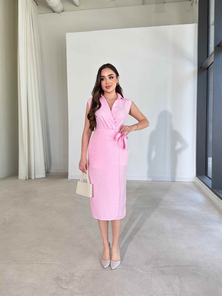 Önden Bağlamalı Midi Boy Pembe Hadley Kadın Elbise 26Y319