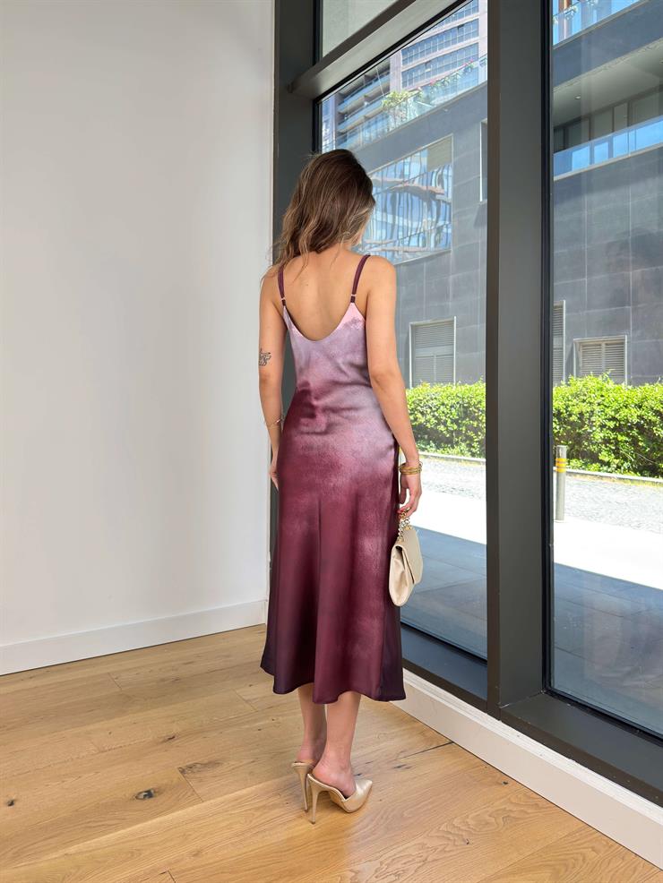 Askılı Degaje Yaka Halder Mor Kadın Saten Elbise 25Y371