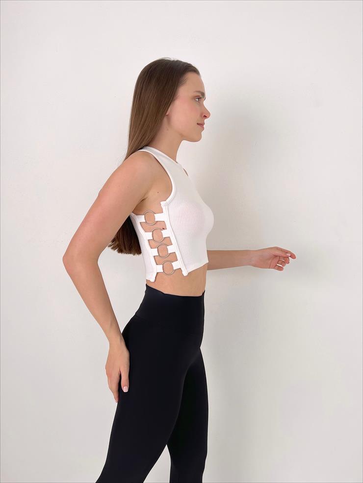 Kalın Askılı Yanları Halka Detaylı Kadın Beyaz Crop 23Y000099