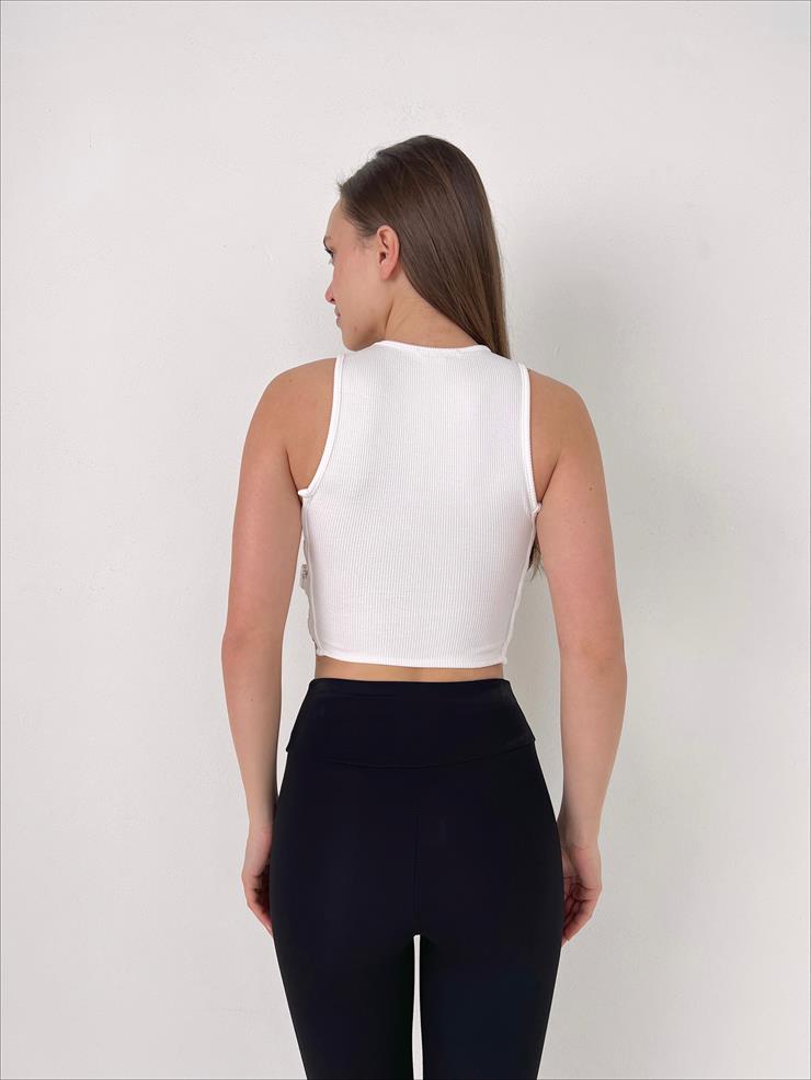 Kalın Askılı Yanları Halka Detaylı Kadın Beyaz Crop 23Y000099