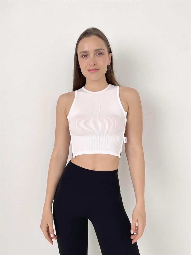 Kalın Askılı Yanları Halka Detaylı Kadın Beyaz Crop 23Y000099
