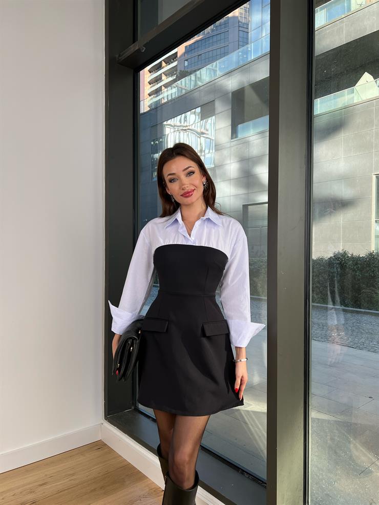 Hanna Kadın Mavi Gömlekli Mini Elbise 24k421