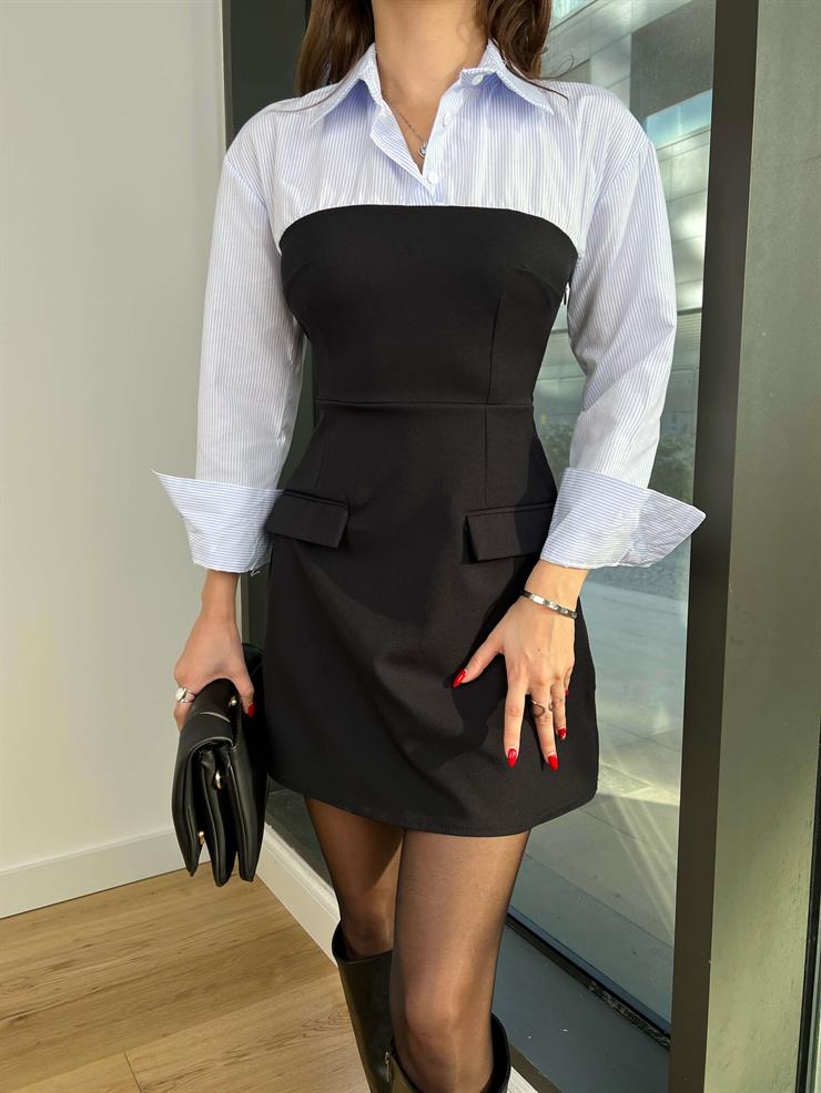 Hanna Kadın Mavi Gömlekli Mini Elbise 24k421