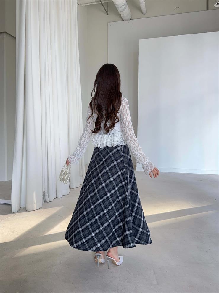 Desenli Yüksek Bel Harlemd Lacivert Kadın Etek 26K379