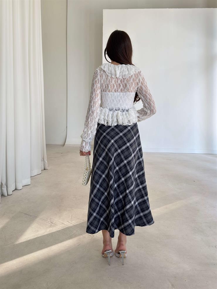 Desenli Yüksek Bel Harlemd Lacivert Kadın Etek 26K379