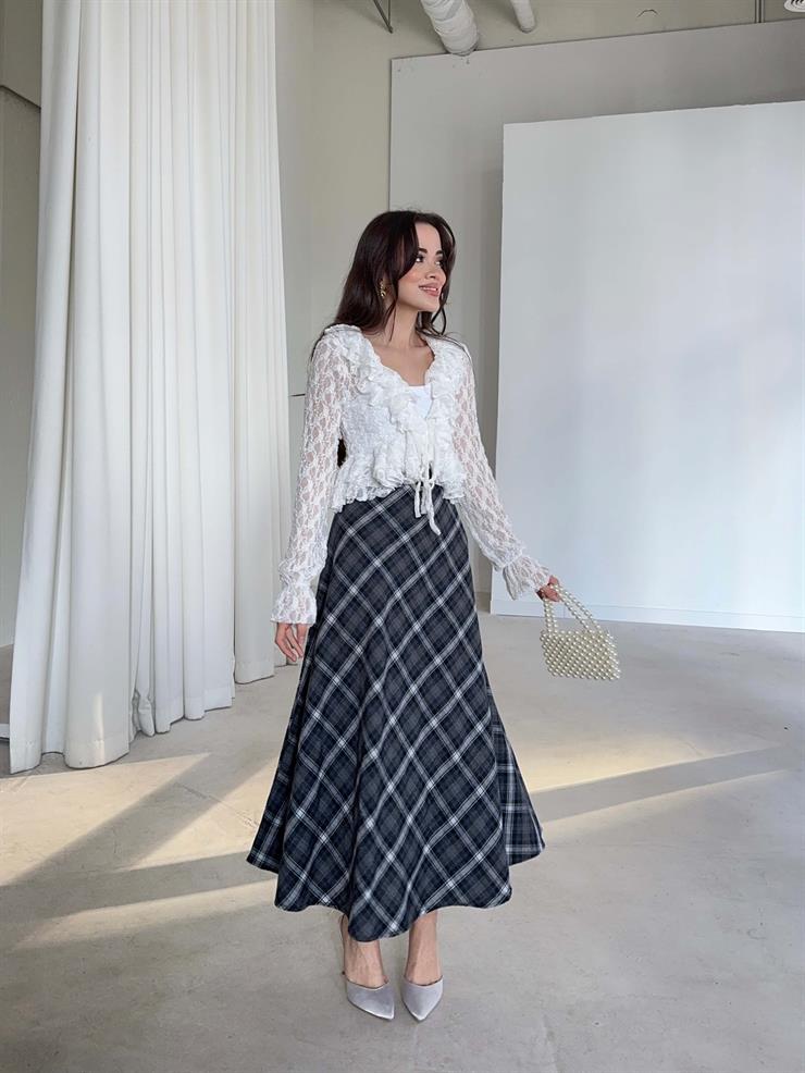 Desenli Yüksek Bel Harlemd Lacivert Kadın Etek 26K379