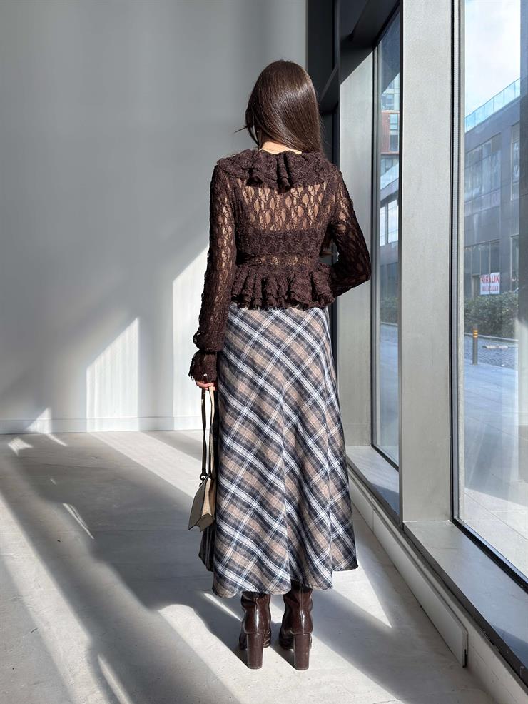 Desenli Yüksek Bel Harlemd Kahve Kadın Etek 26K379