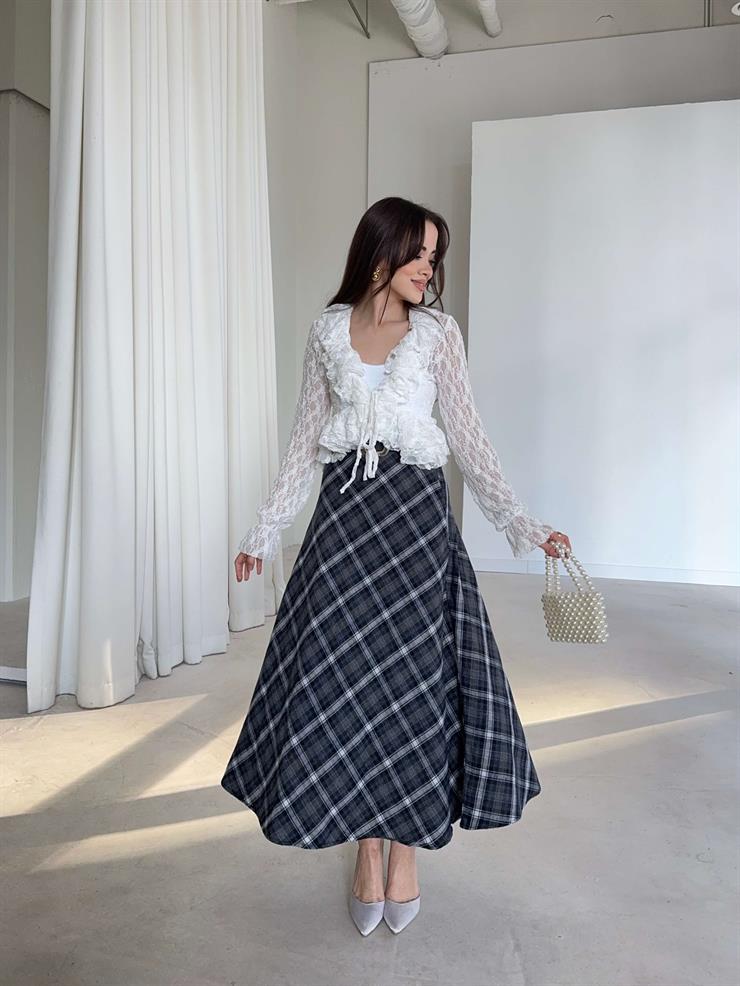 Desenli Yüksek Bel Harlemd Lacivert Kadın Etek 26K379