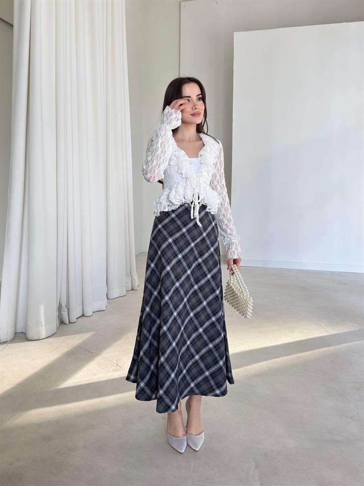 Desenli Yüksek Bel Harlemd Lacivert Kadın Etek 26K379