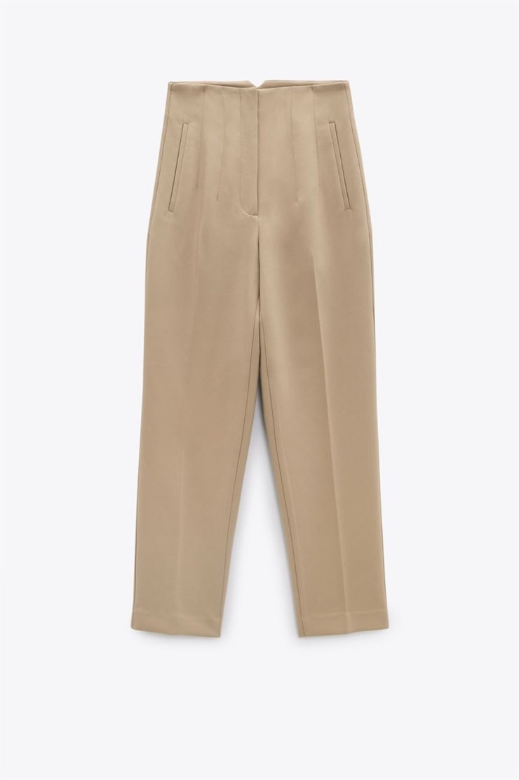 Havuç Model Dekoratif Pensli Yüksek Bel Kadın Camel Pantolon 21K000071