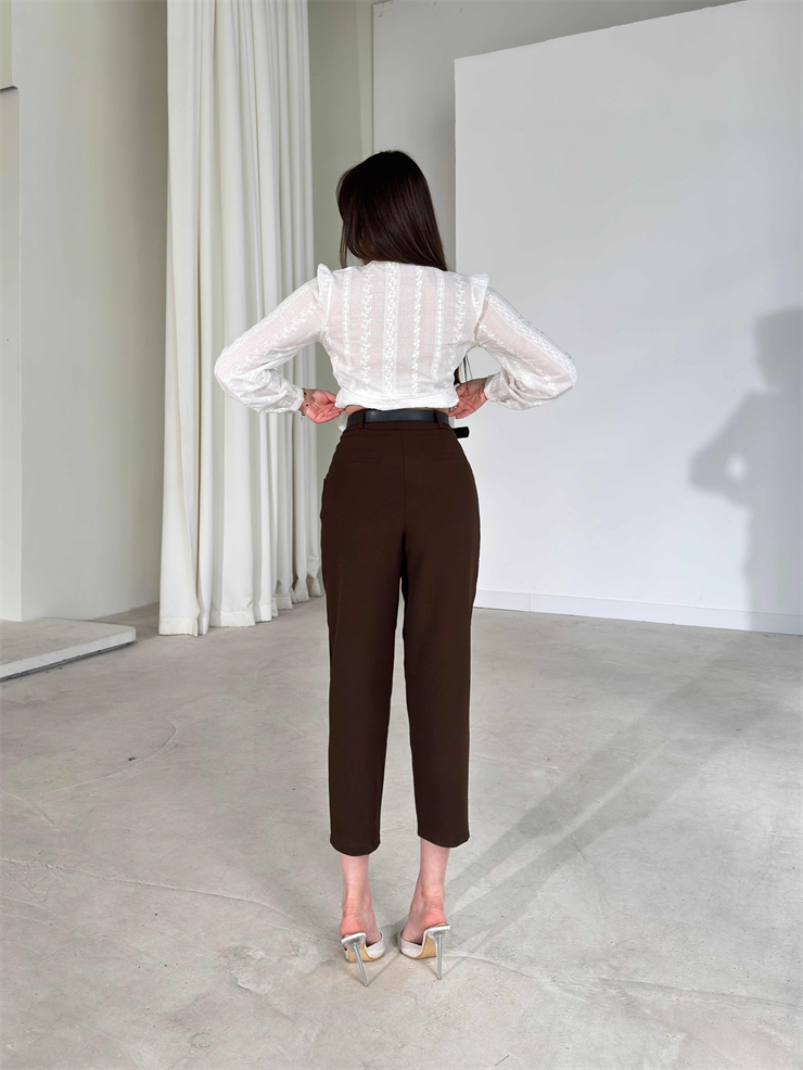 Kemerli Kahverengi Heather Kadın Pantolon 26Y175