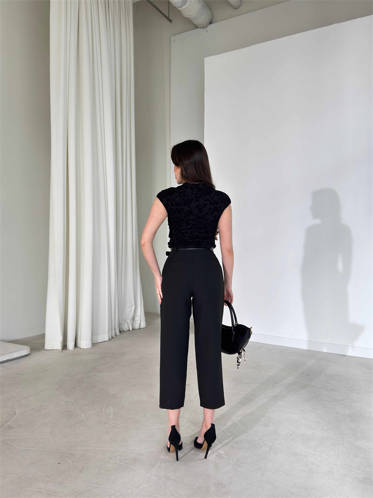 Kemerli Siyah Heather Kadın Pantolon 26Y175