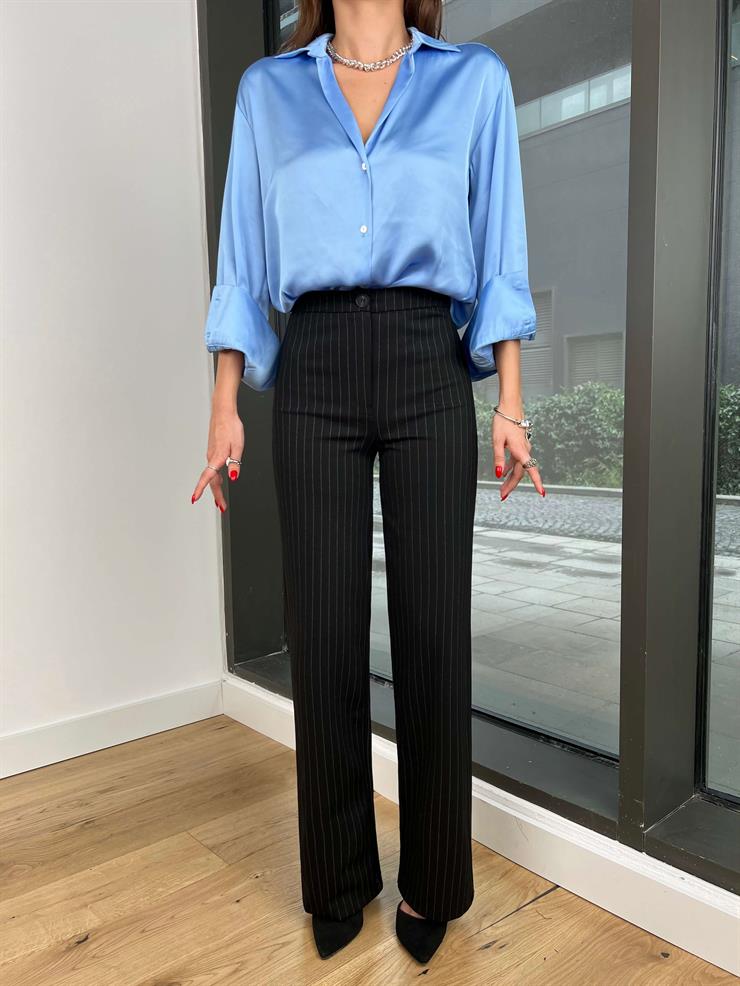 Heilo Kadın Açık Mavi Basic Saten Gömlek 24k356