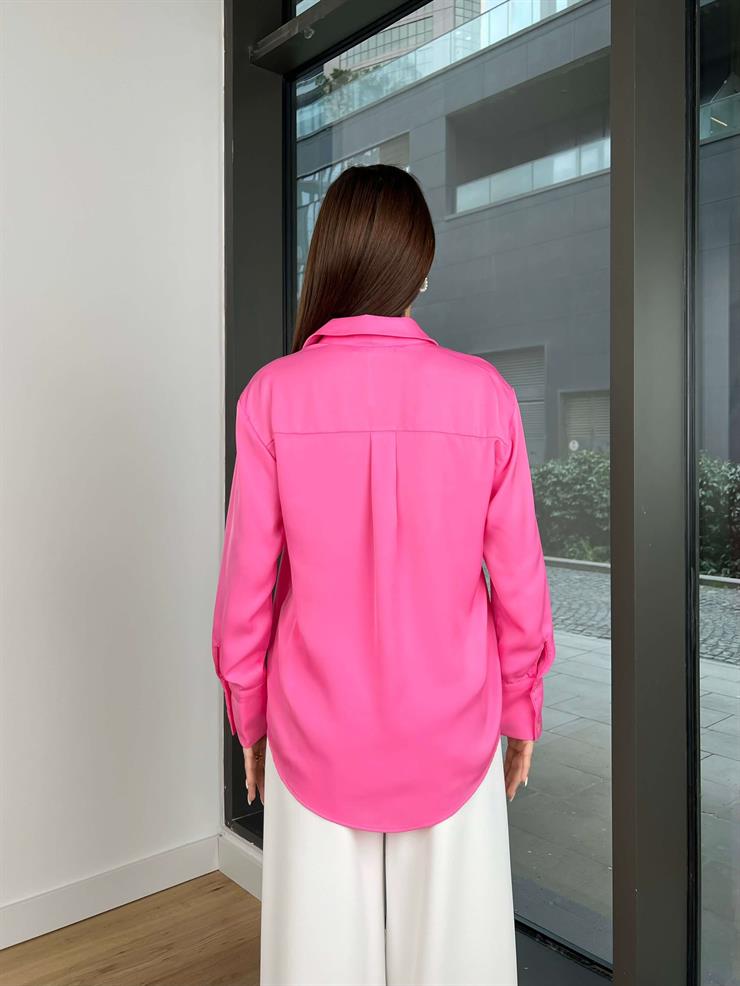 Heilo Kadın Pembe Basic Saten Gömlek 24k356