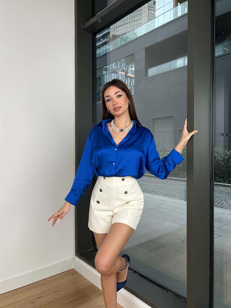 Heilo Kadın Mavi Basic Saten Gömlek 24k356