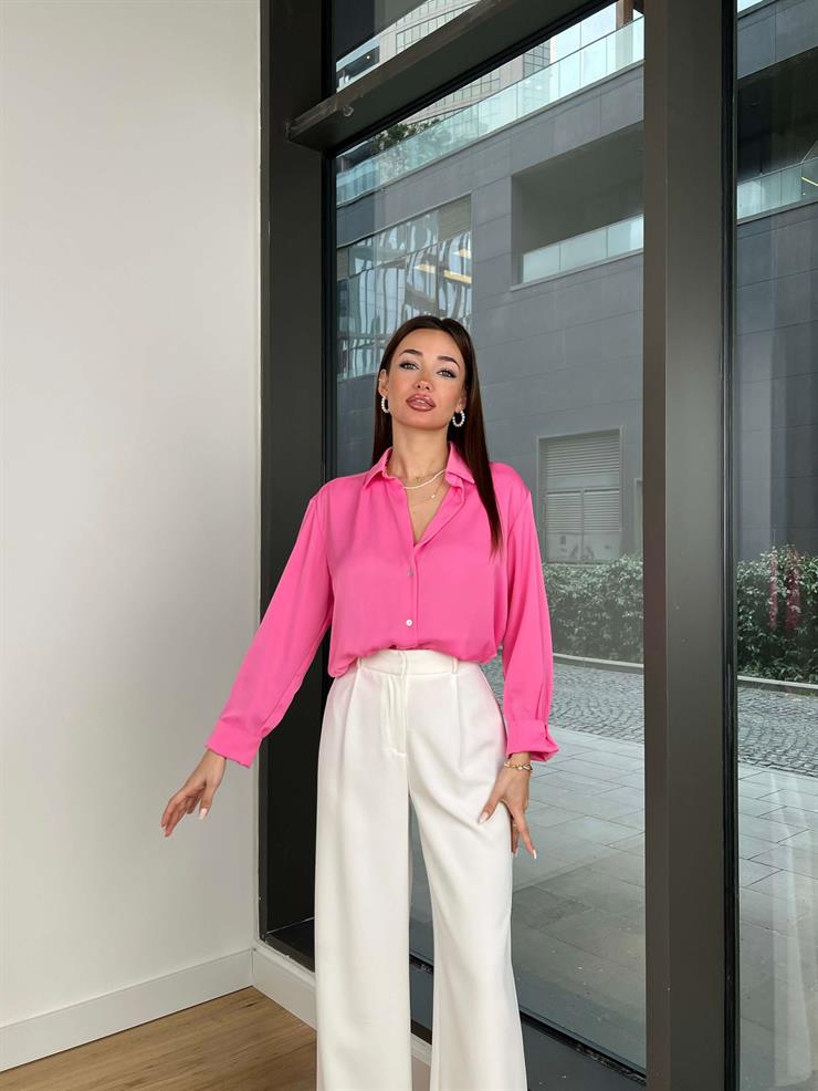 Heilo Kadın Pembe Basic Saten Gömlek 24k356