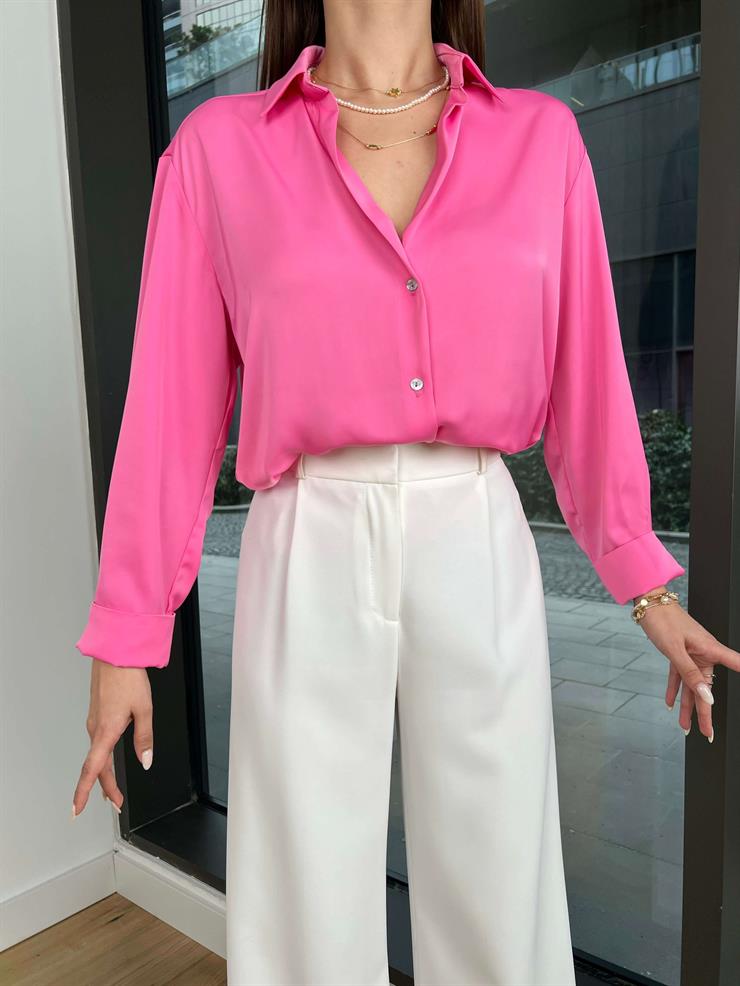 Heilo Kadın Pembe Basic Saten Gömlek 24k356