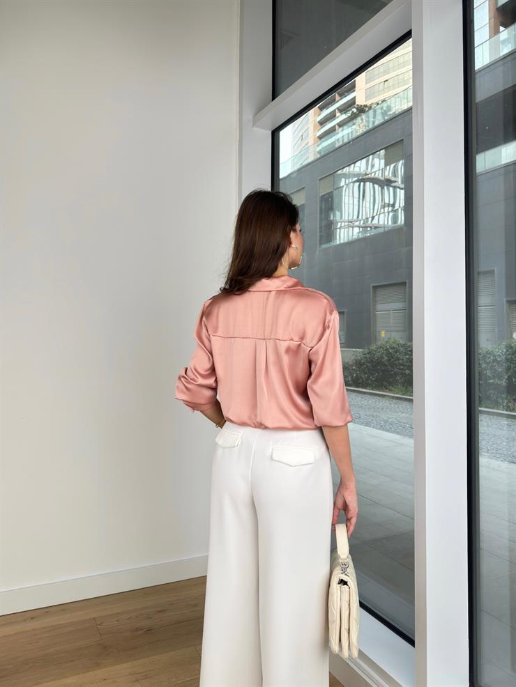 Heilo Kadın Pudra Basic Saten Gömlek 24k356