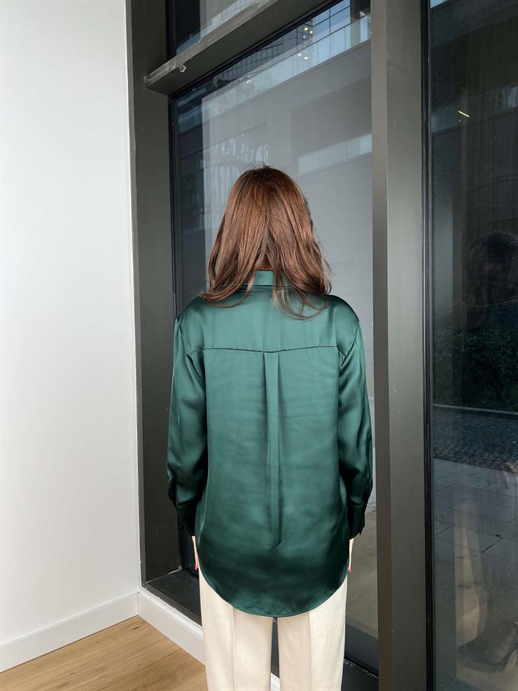 Heilo Kadın Yeşil Basic Saten Gömlek 24k356