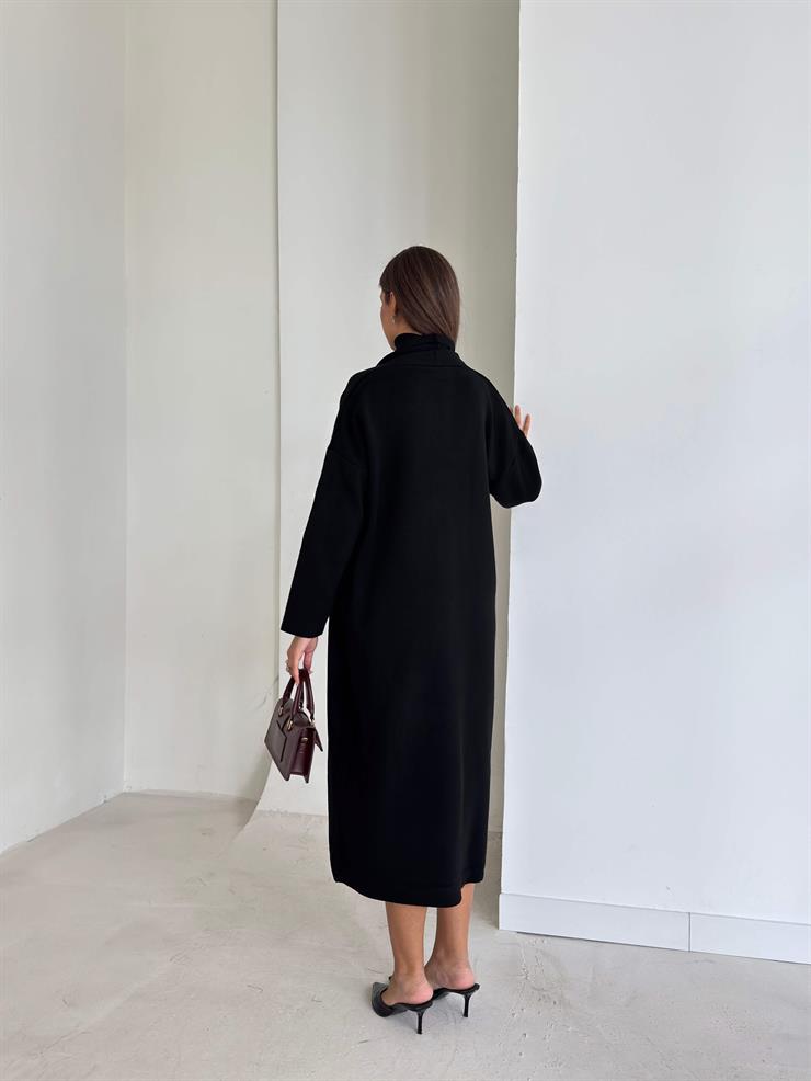 Boğazlı Elbisesi Yırtmaçlı Heldo Kadın Siyah İkili Triko Takım 26K094